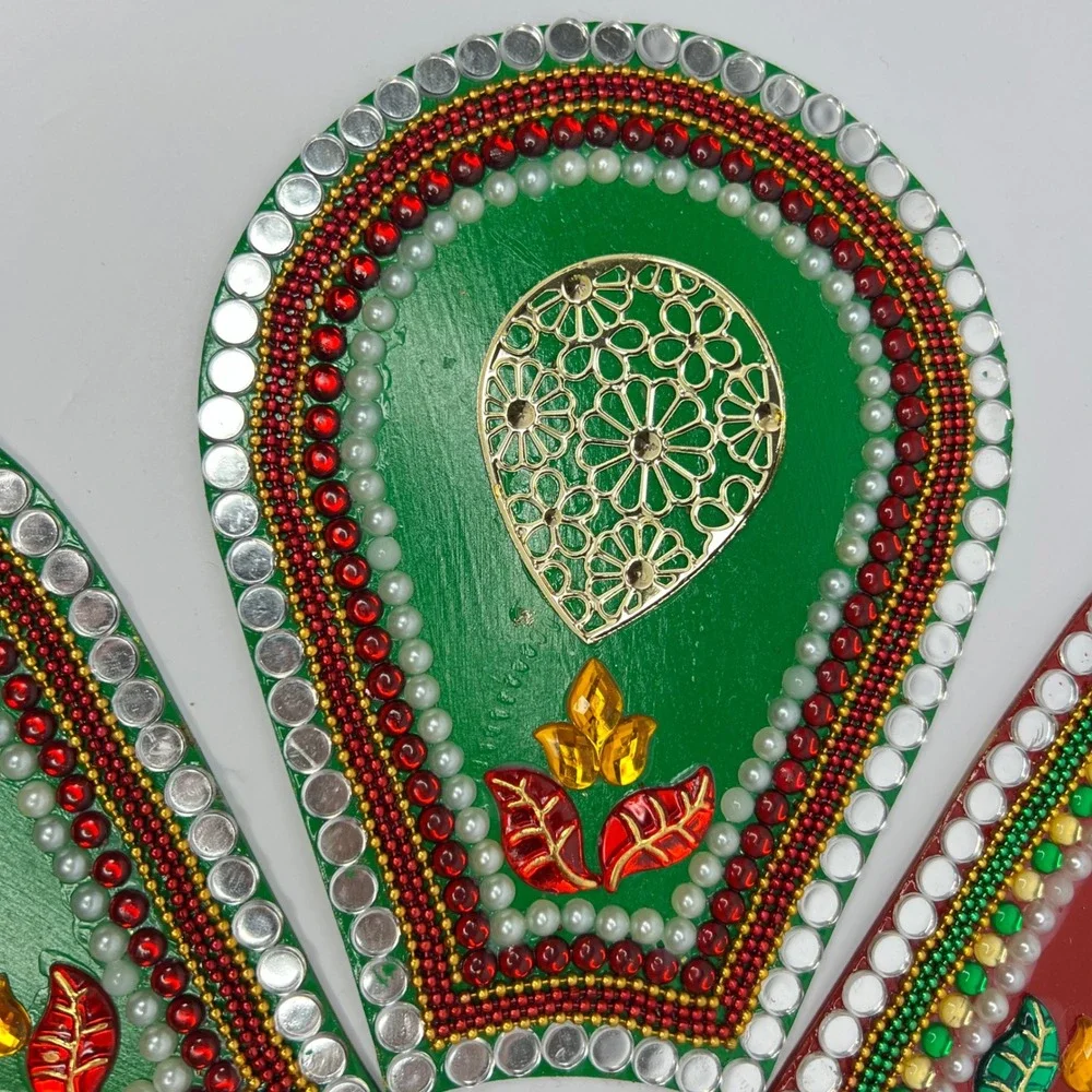 Handcrafted Rangoli Decor Set 7pc Painted Wood Diwali Art Floor or Home‎ Temple